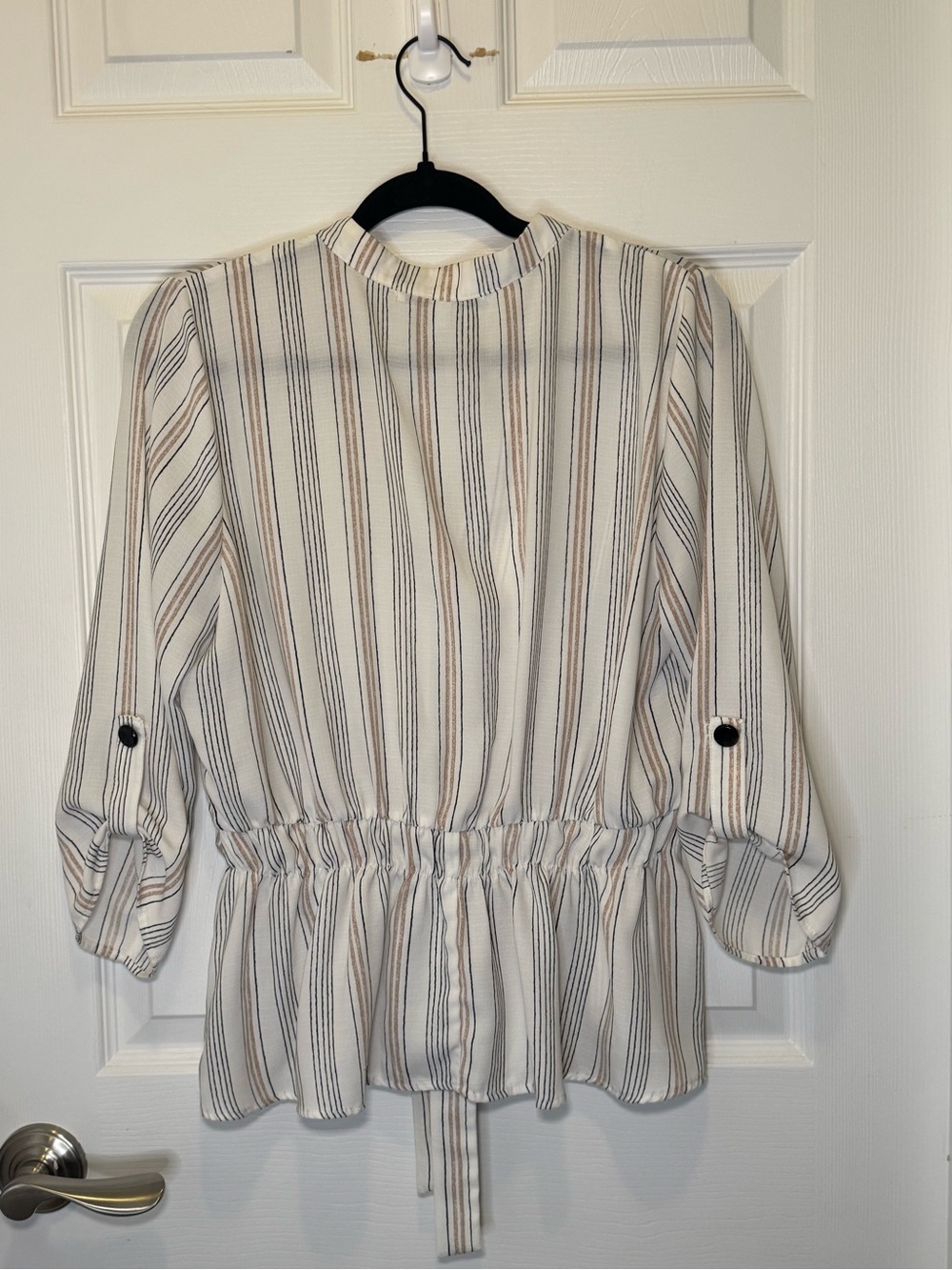 Sweet Rain Striped Peplum Blouse Size Large Drawstring Waist Boho - Picture 4 of 6